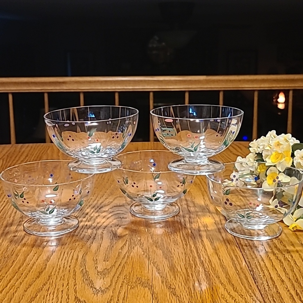 Hand Painted Floral Dessert Dishes - Set of 5